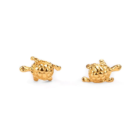 Tortoise / Turtle Stud Earrings in Silver with 24ct Gold