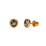 Small Round Stud Earrings in Silver and Dalmatian Jasper