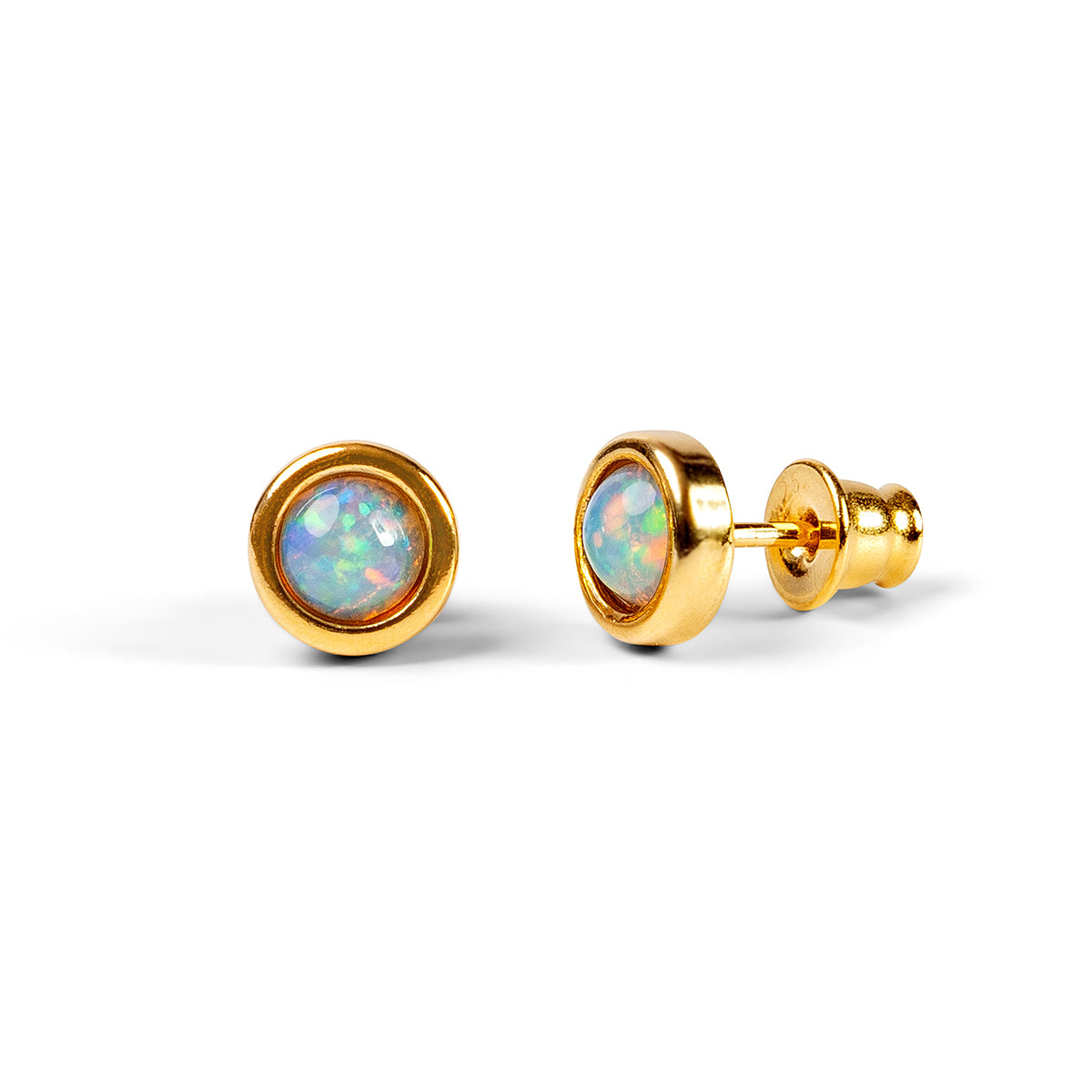 Small Round Stud Earrings in Silver and Ethiopian Opal