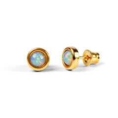 Small Round Stud Earrings in Silver with 24ct Gold and Ethiopian Opal
