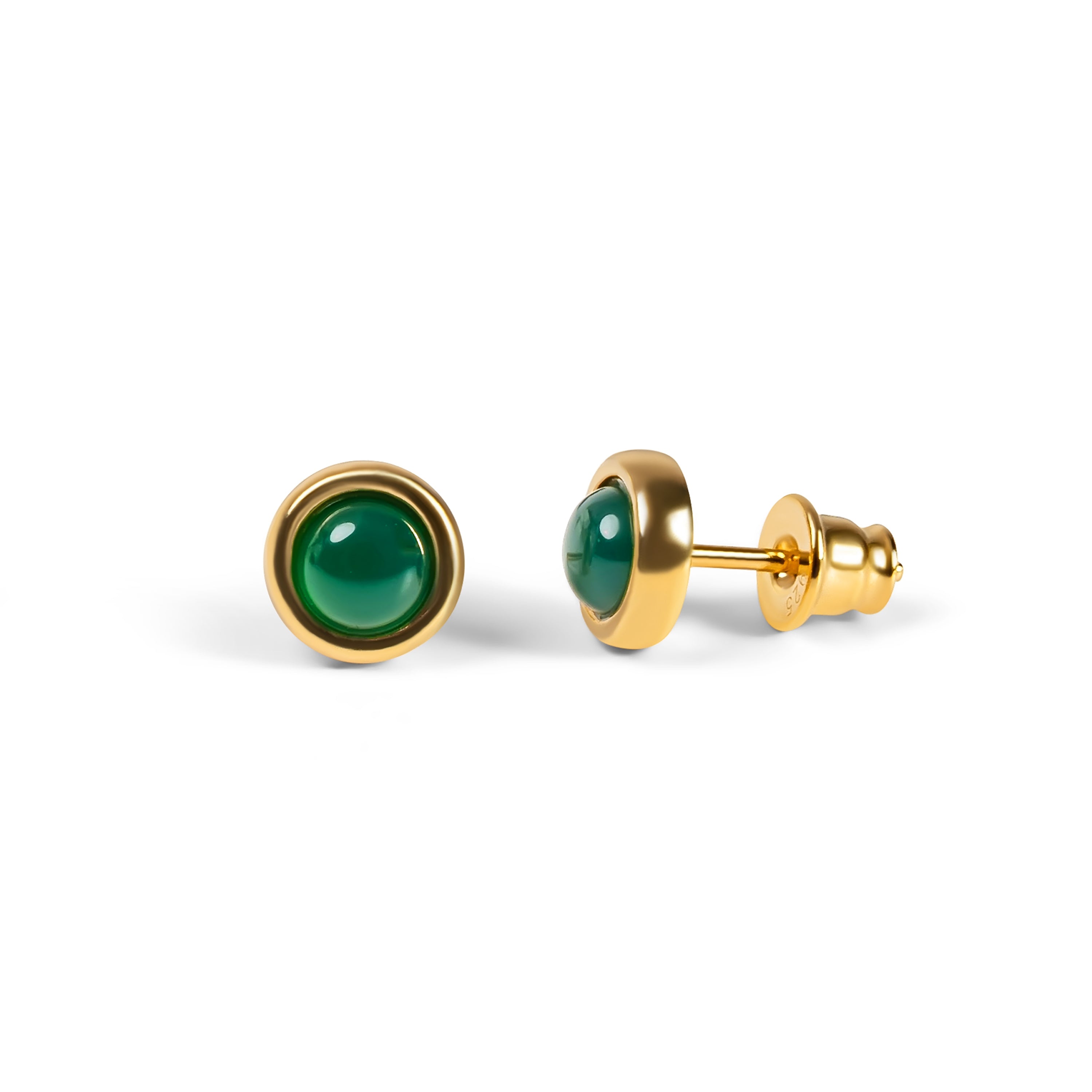 Small Round Stud Earrings in Silver and Green Onyx