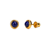 Small Round Stud Earrings in Silver with 24ct Gold & Lapis Lazuli