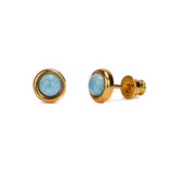 Small Round Stud Earrings in Silver with 24ct Gold & Larimar