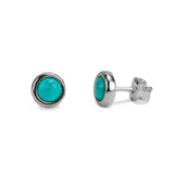 Small Round Stud Earrings in Silver and Natural Tibetan Turquoise