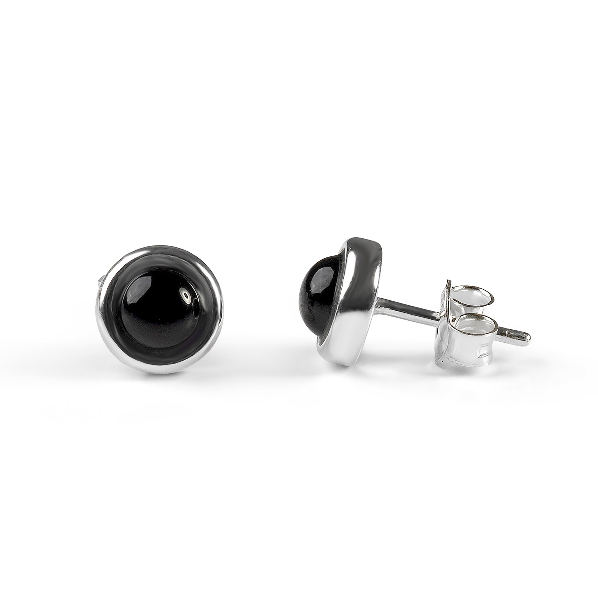 Small Round Stud Earrings in Silver with 24ct Gold & Black Onyx