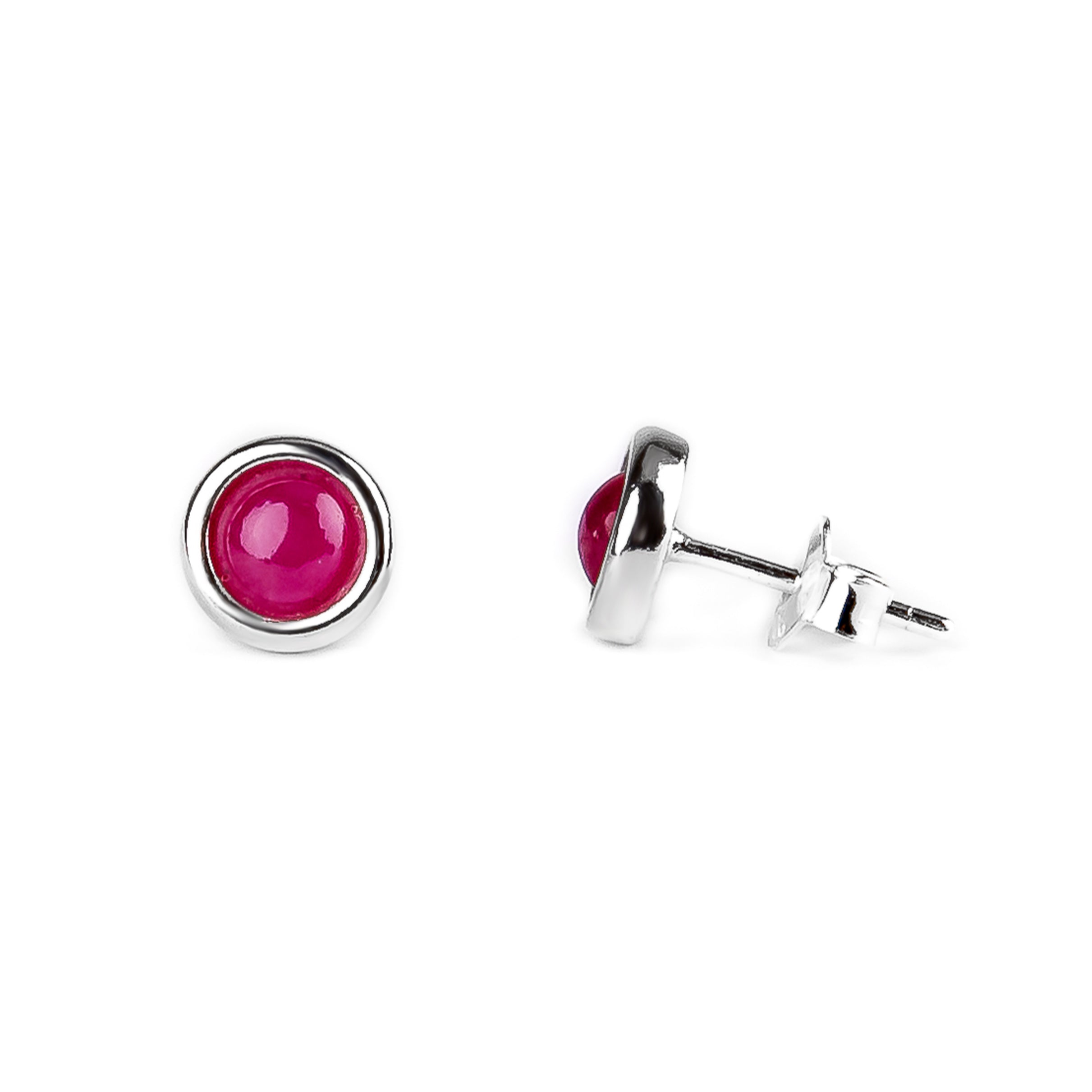 Small Round Stud Earrings in Silver with 24ct Gold and Ruby