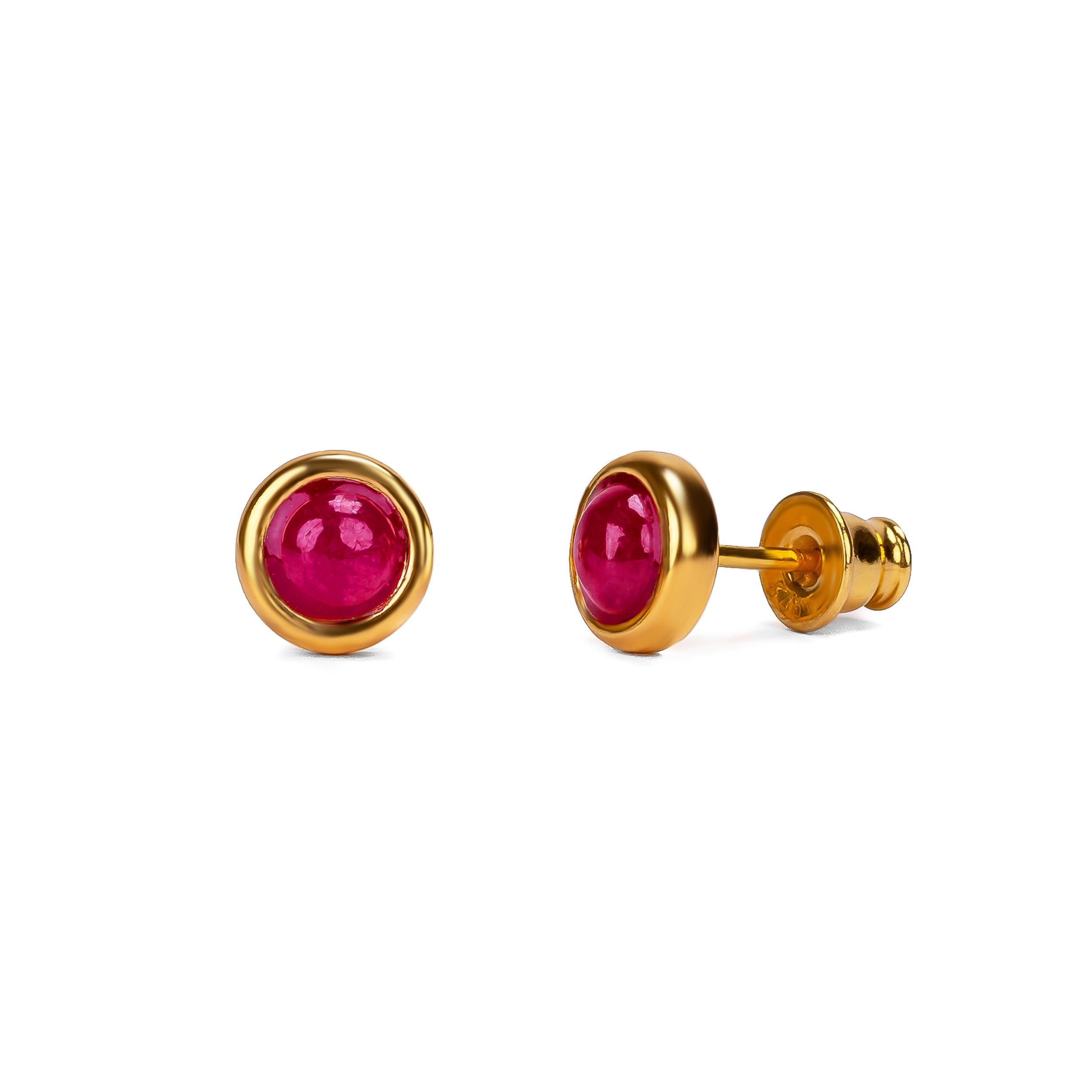 Small Round Stud Earrings in Silver and Ruby
