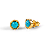 Small Round Stud Earrings in Silver with 24ct Gold and Turquoise