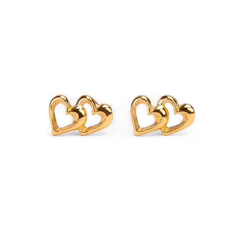 Heart Link Stud Earrings in Silver with 24ct Gold