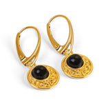 Celtic Circle Earrings in Silver with 24ct Gold and Black Onyx