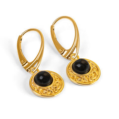Celtic Circle Earrings in Silver with 24ct Gold and Black Onyx