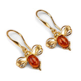 Bumblebee Drop Earrings in Silver with 24ct Gold & Cognac Amber