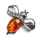 Bumble Bee / Bumblebee Brooch in Silver with 24ct Gold & Cognac Amber