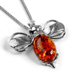 Large Bumble Bee Necklace in Silver with 24ct Gold & Amber