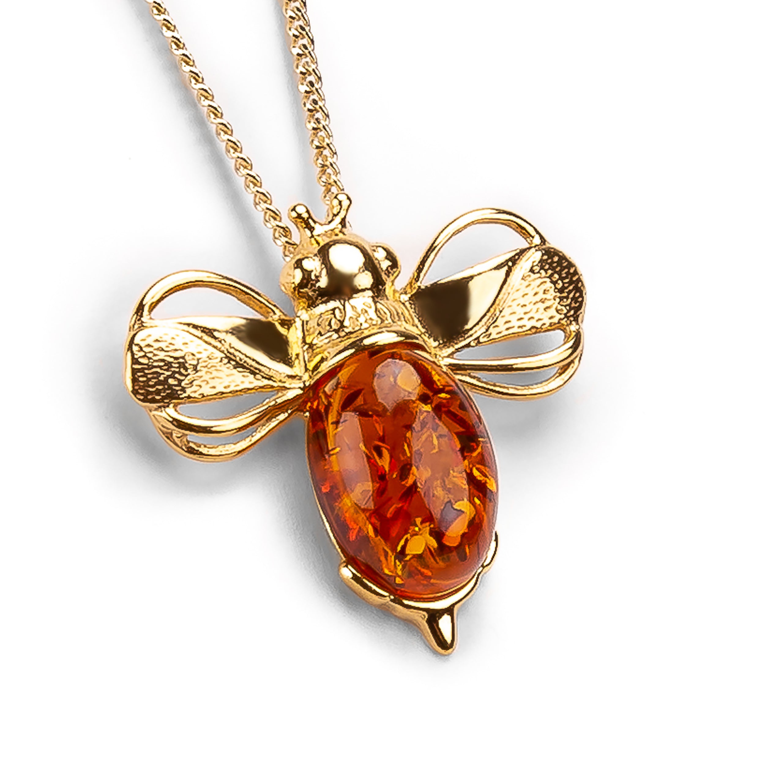 Large Bumble Bee Necklace in Silver and Amber