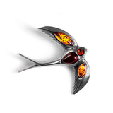 Swooping Swallow Brooch in Silver and Amber