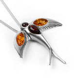 Swooping Swallow Necklace in Silver and Amber