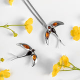 Swooping Swallow Necklace in Silver and Amber
