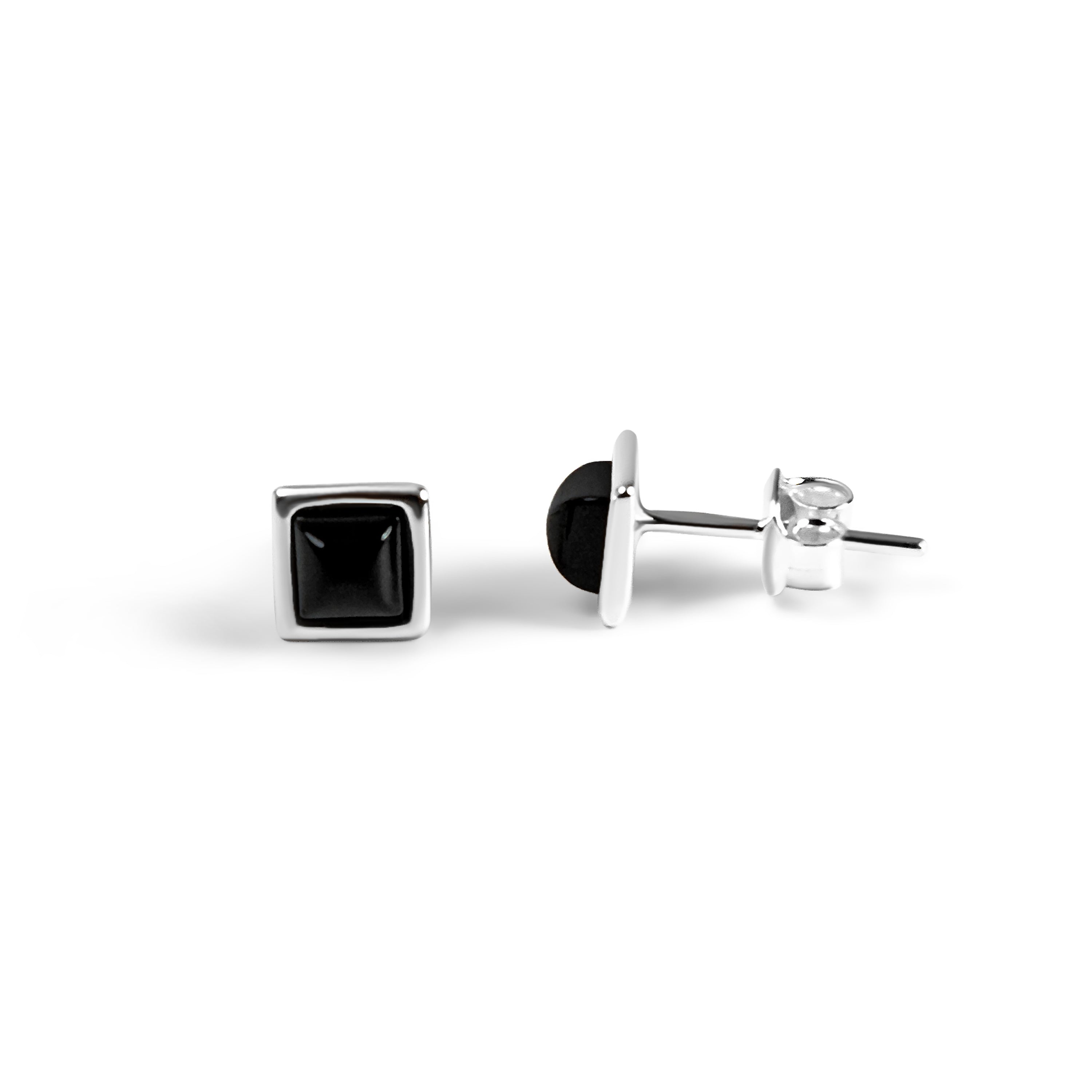 Square Stud Earrings in Silver with 24ct Gold and Black Onyx
