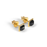 Square Stud Earrings in Silver with 24ct Gold and Black Onyx