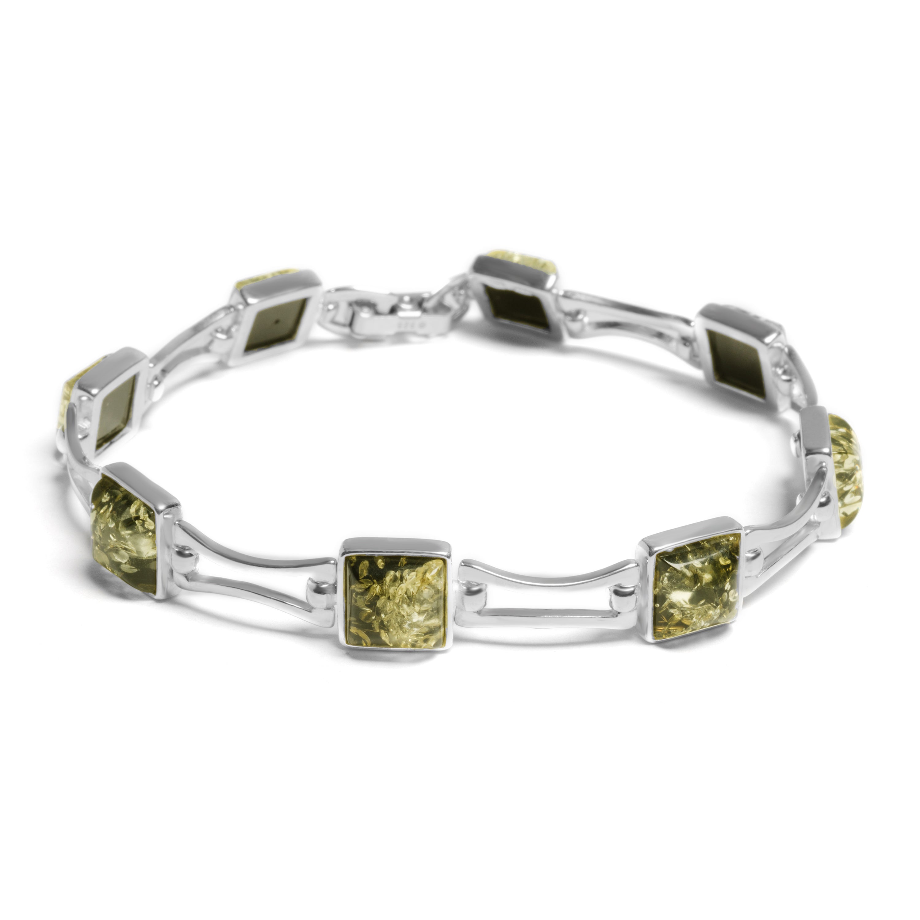 Square Link Bracelet in Silver and Amber