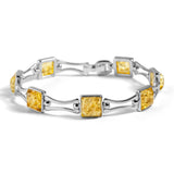 Square Link Bracelet in Silver and Amber
