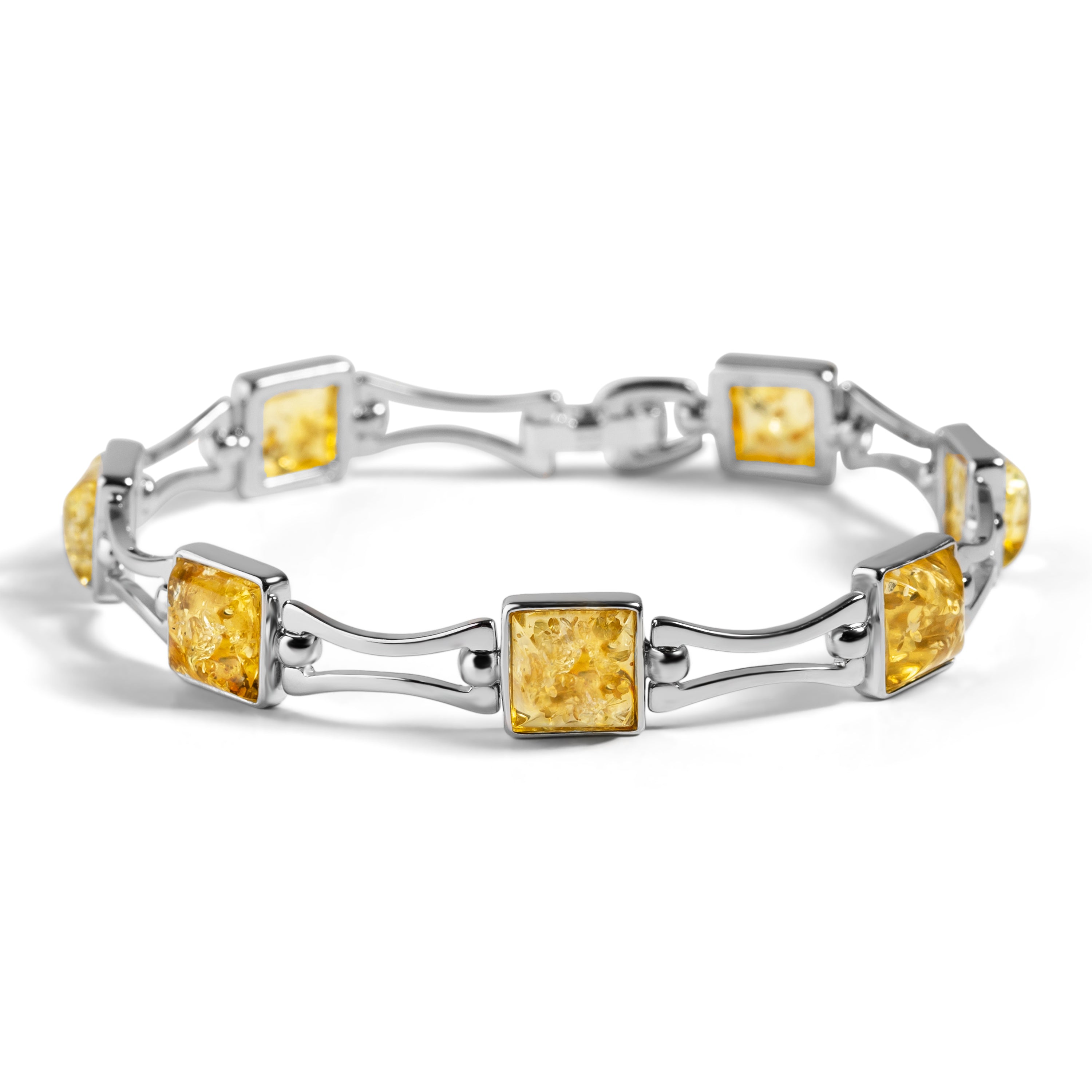 Square Link Bracelet in Silver and Amber