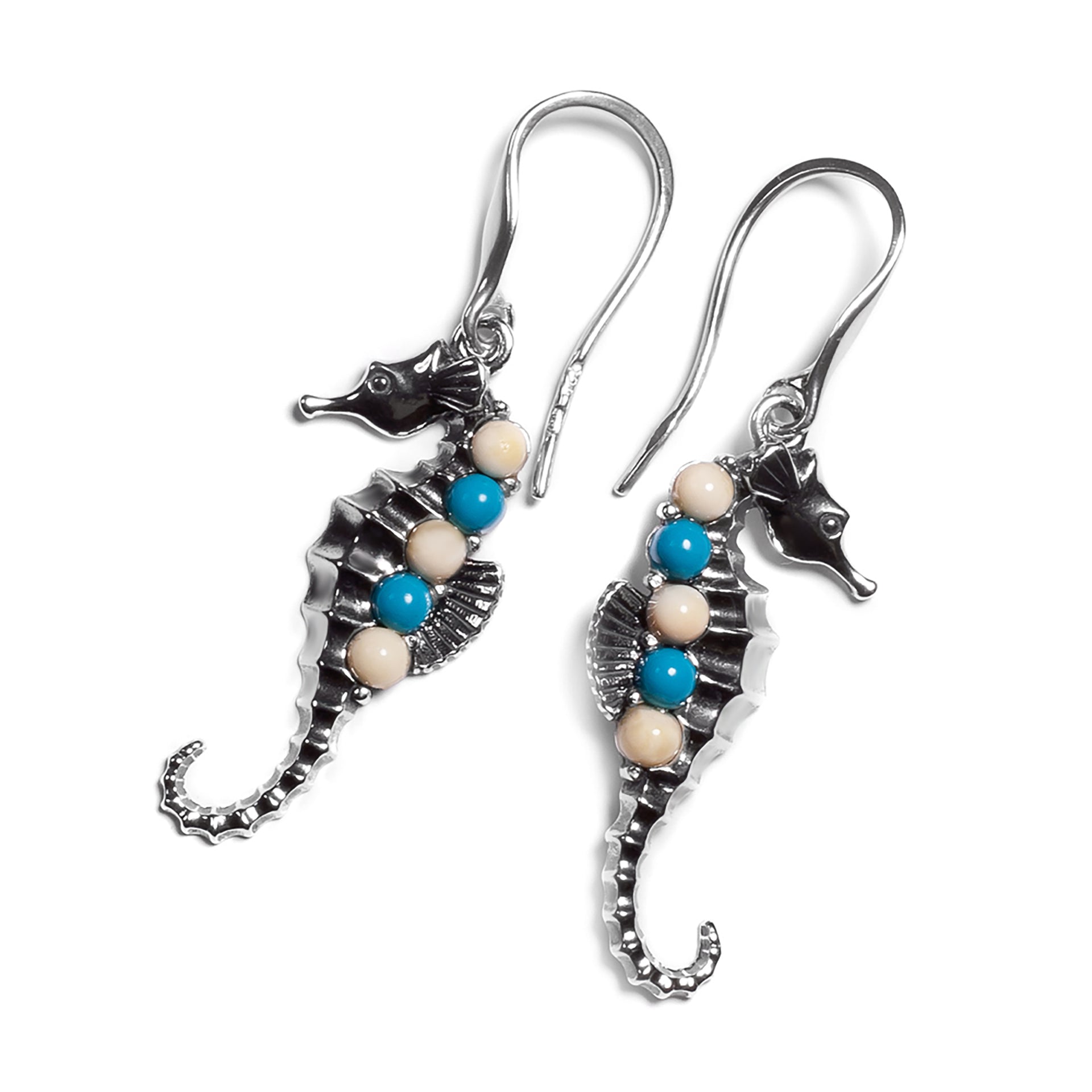 Seahorse Drop Earrings Silver Milky Amber