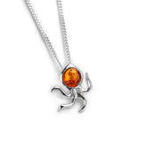Miniature Octopus Necklace in Silver and Amber