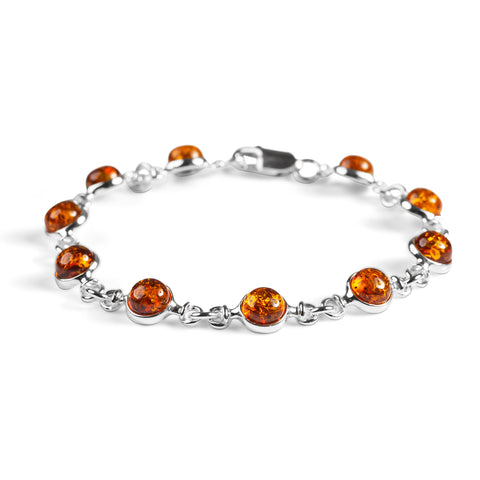 Circle Link Bracelet in Silver and Cognac Amber