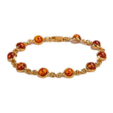 Circle Link Bracelet in Silver with 24ct Gold and Cognac Amber