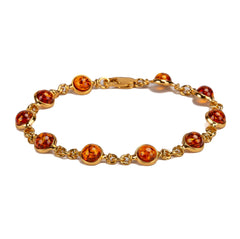 Circle Link Bracelet in Silver with 24ct Gold and Cognac Amber