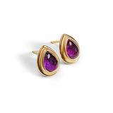 Classic Teardrop Stud Earrings in Silver 24ct Gold and Amethyst