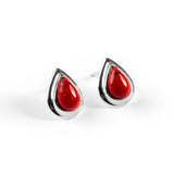 Teardrop Stud Earrings in Silver and Coral