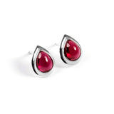 Classic Teardrop Stud Earrings in Silver with 24ct Gold & Garnet