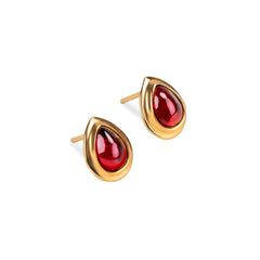 Classic Teardrop Stud Earrings in Silver with 24ct Gold & Garnet