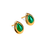 Classic Teardrop Stud Earrings in 24ct Gold Plated and Green Onyx