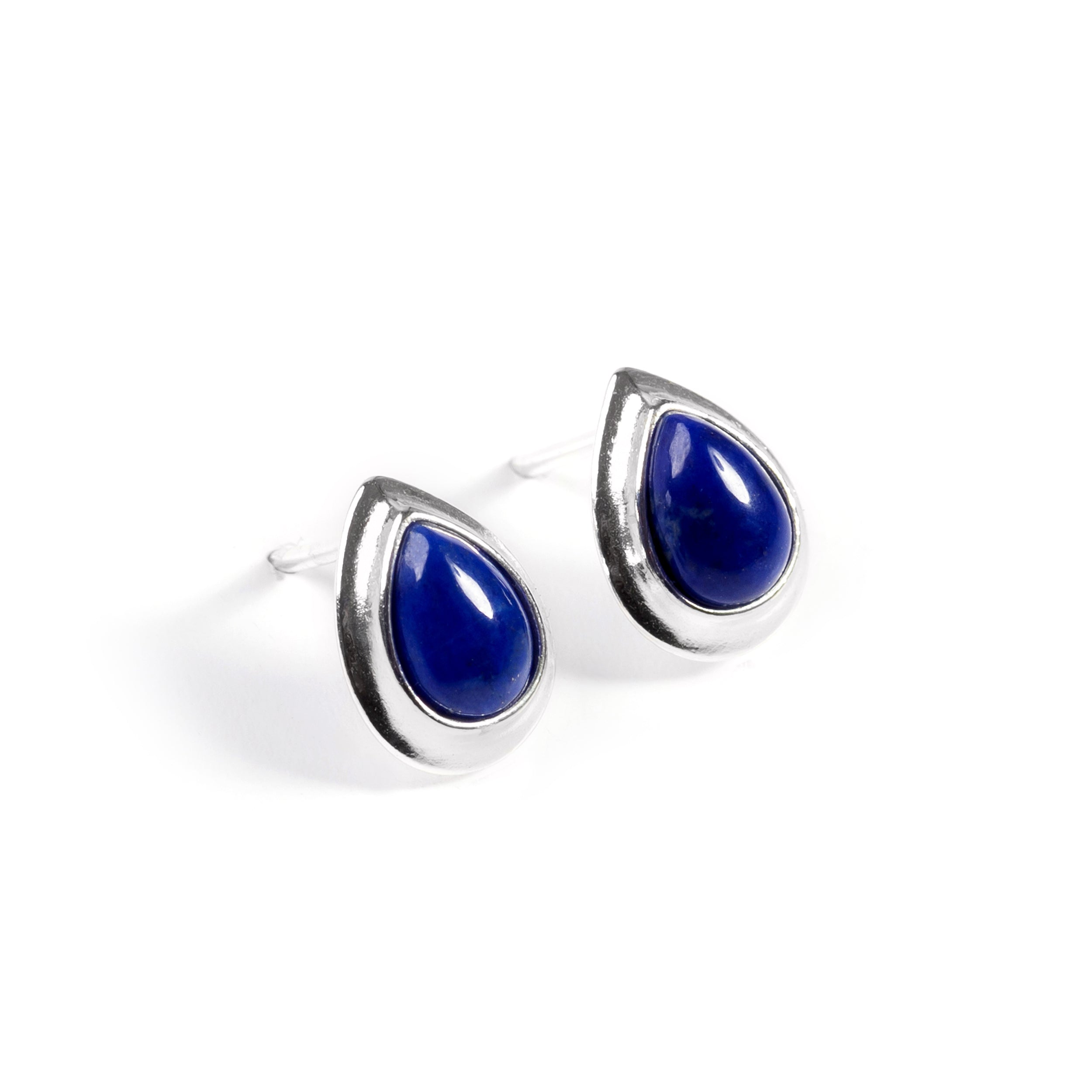 Classic Teardrop Stud Earrings in Silver with 24ct Gold and Lapis Lazuli
