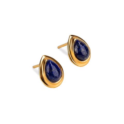 Classic Teardrop Stud Earrings in Silver with 24ct Gold and Lapis Lazuli