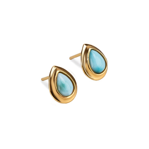 Classic Teardrop Stud Earrings in Silver 24ct Gold and Larimar