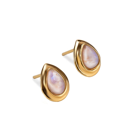 Classic Teardrop Stud Earrings in Silver with 24ct Gold and Moonstone