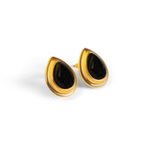 Classic Teardrop Stud Earrings in Silver with 24ct Gold and Black Onyx
