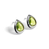 Classic Teardrop Stud Earrings in Silver with 24ct Gold & Peridot