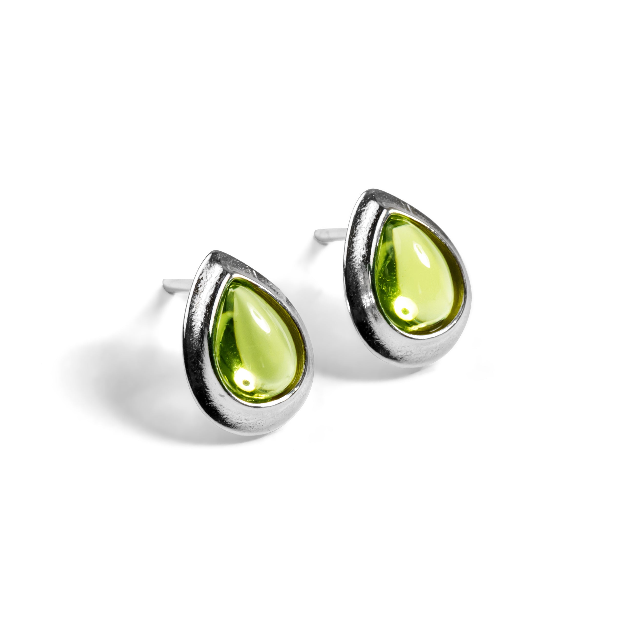 Classic Teardrop Stud Earrings in Silver with 24ct Gold & Peridot