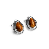 Classic Teardrop Stud Earrings in Silver and Tiger's Eye
