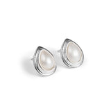 Classic Teardrop Stud Earrings in Silver and White Pearl