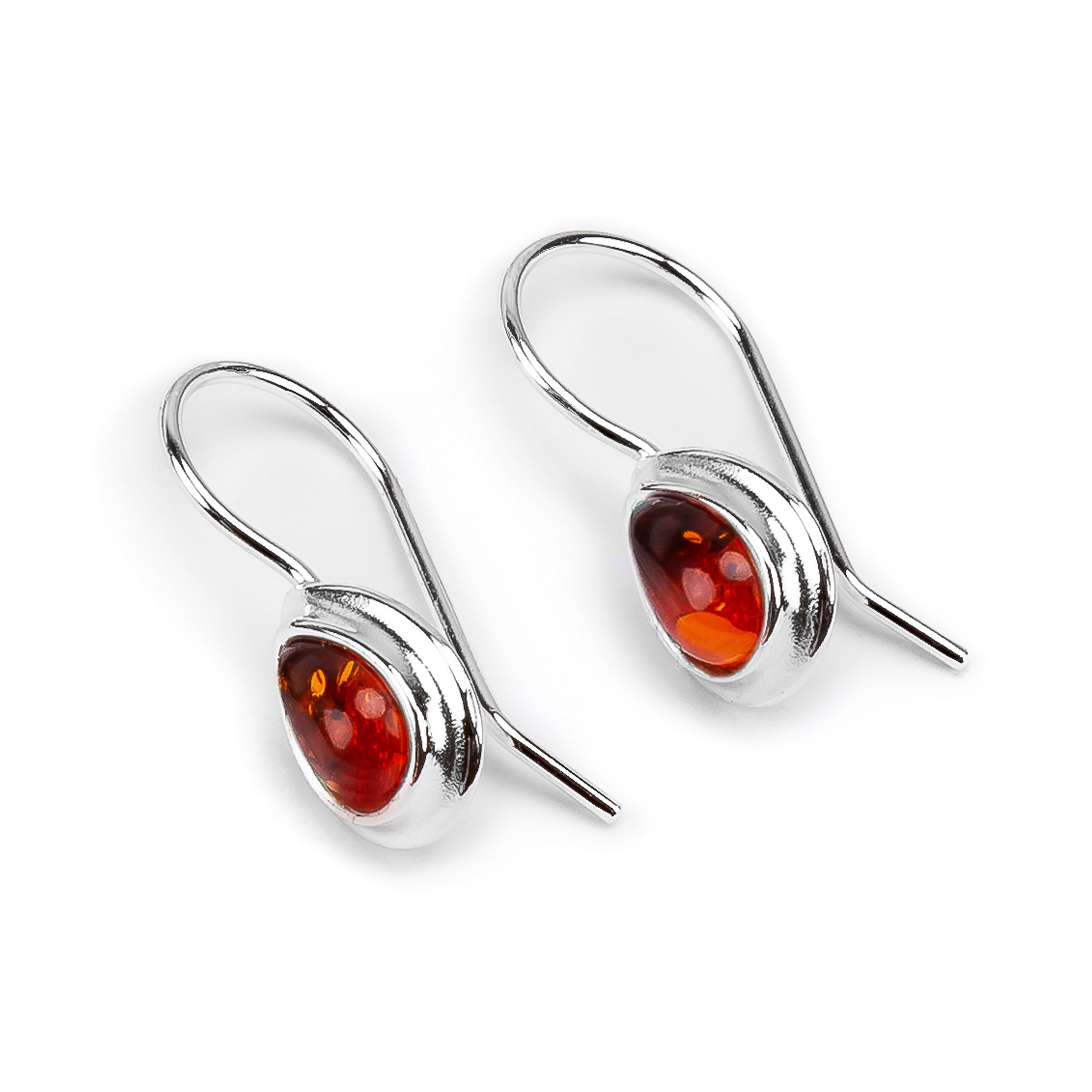 Classic Teardrop Hook Earrings in Silver with 24ct Gold & Cognac Amber