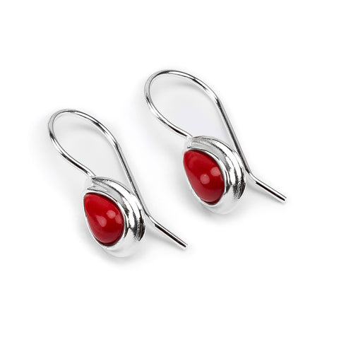 Classic Teardrop Hook Earrings in Silver and Coral