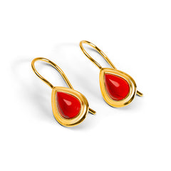 Classic Teardrop Hook Earrings in Silver with 24ct Gold & Coral