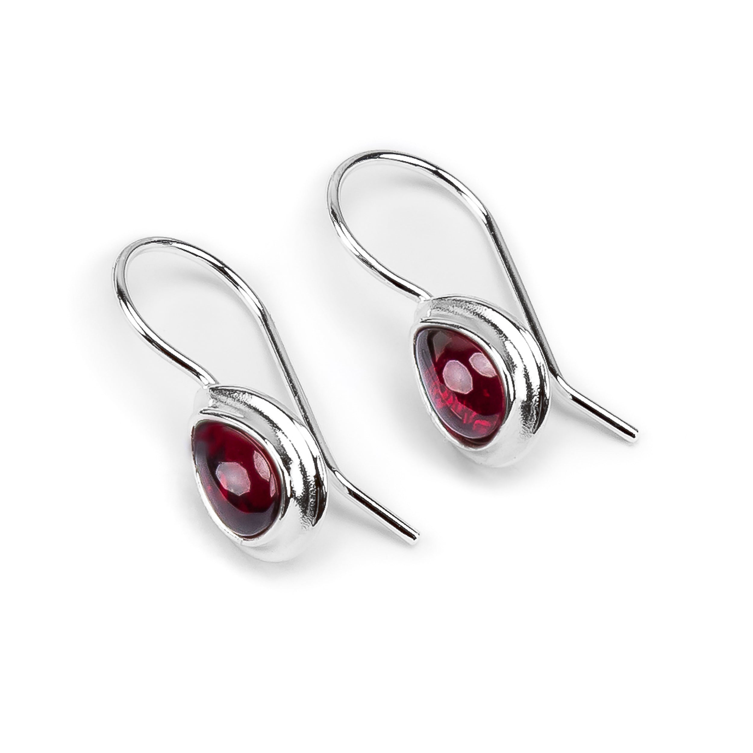 Classic Teardrop Hook Earrings in Silver with 24ct Gold and Garnet
